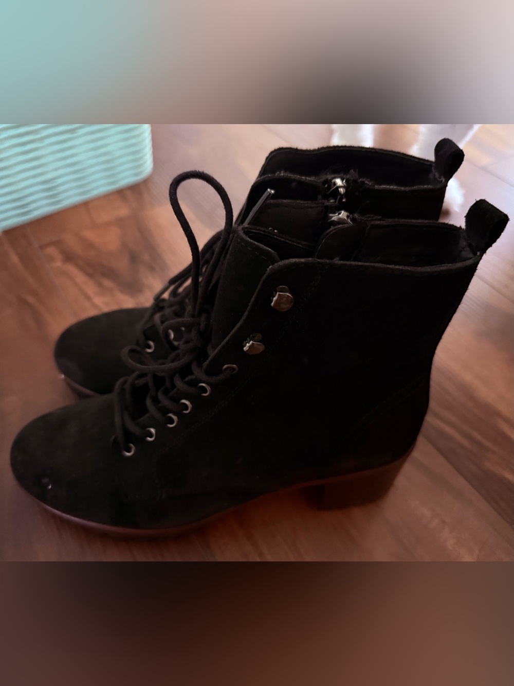 Anne Klein Black Lace-Up Ankle Boots